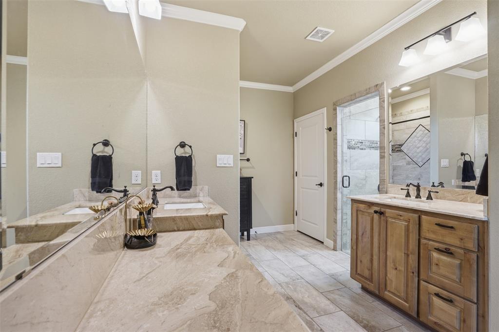 Separate vanities and plenty of counter space.