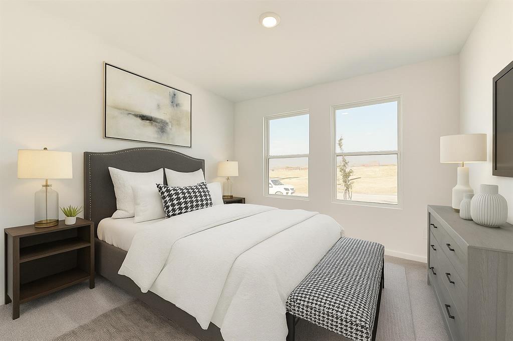 Bedroom featuring recessed lighting and light colored carpet