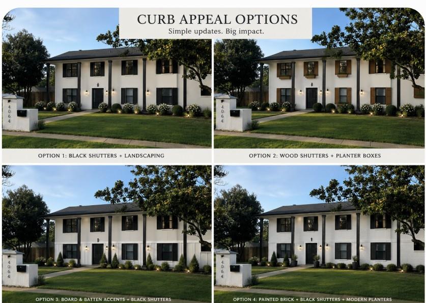 AI generated suggestions for shutters and landscaping.
