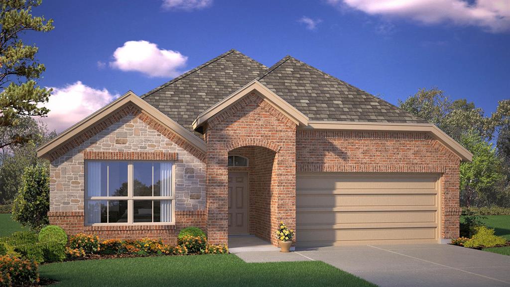 Front Elevation - D.R. Horton's Blancofloorplan Elevation F - All Home and community information, including pricing, included features, terms, availability and amenities, are subject to change at any time without notice or obligation. All Drawings, pictures, photographs, video, square footages, floor plans, elevations, features, colors and sizes are approximate for illustration purposes only and will vary from the homes as built.
