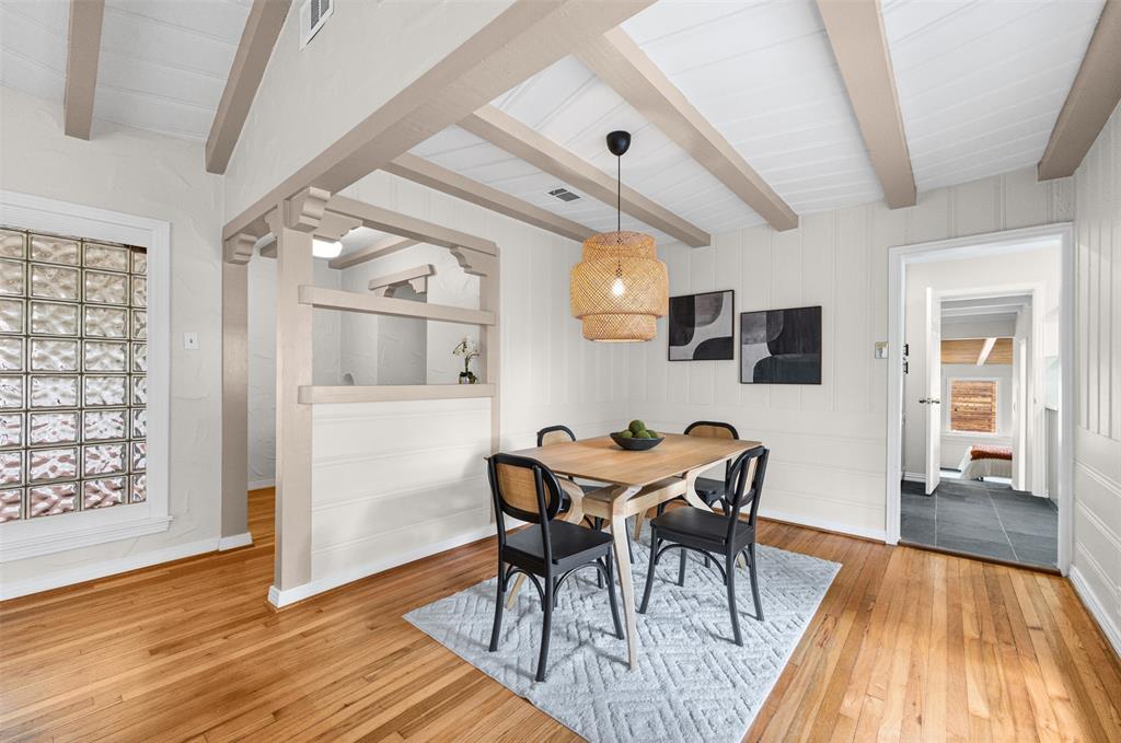 Dining room with boho light fixture
