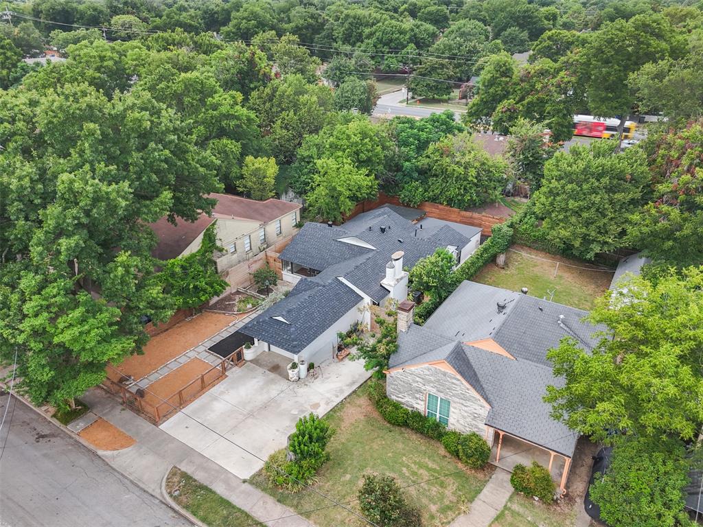 Aerial view with lots of parking space