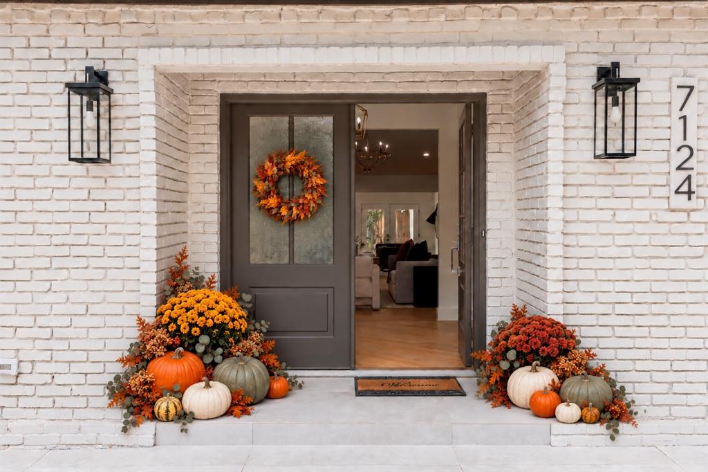 Inviting entry. Decor is AI generated.