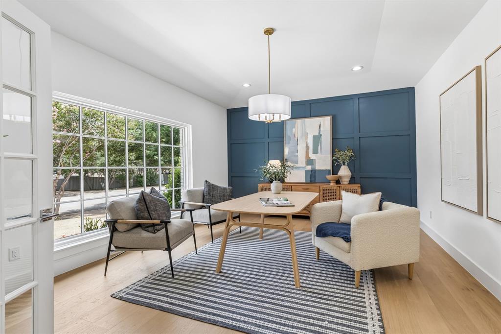 Private study with glass pane french doors