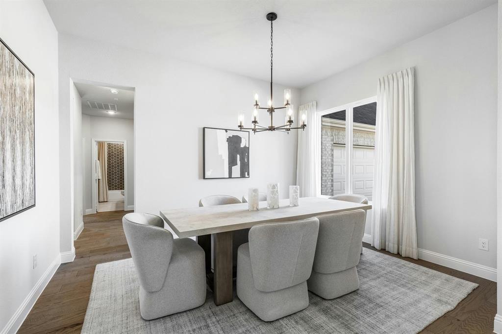 Dining room of Kentsdale Farms home in DeSoto, TX by Kindred Homes