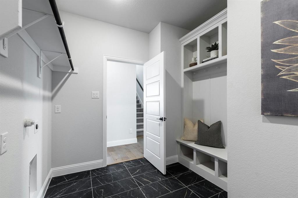 Mudroom of Kentsdale Farms home in DeSoto, TX by Kindred Homes