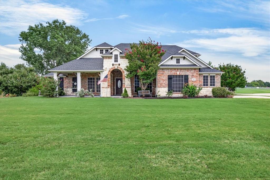 Covered front porch with stone accents
