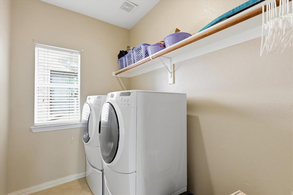 Laundry room has additional space for a fridge or freezer