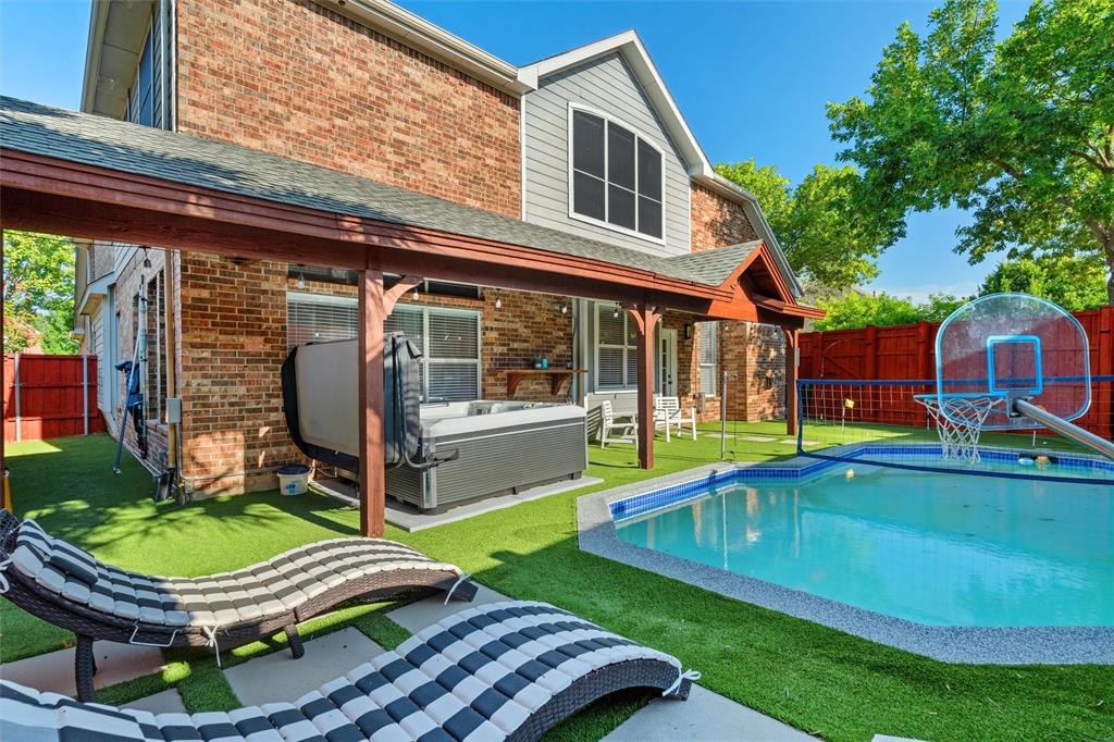 Wow! This backyard is a much needed retreat for our extended Texas summers. Turf installed 2023.