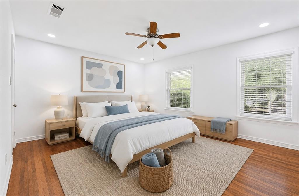 Virtually staged primary bedroom