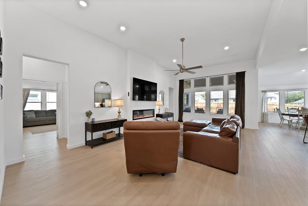 Another view of the family room with a glimpse of the game room to the left.