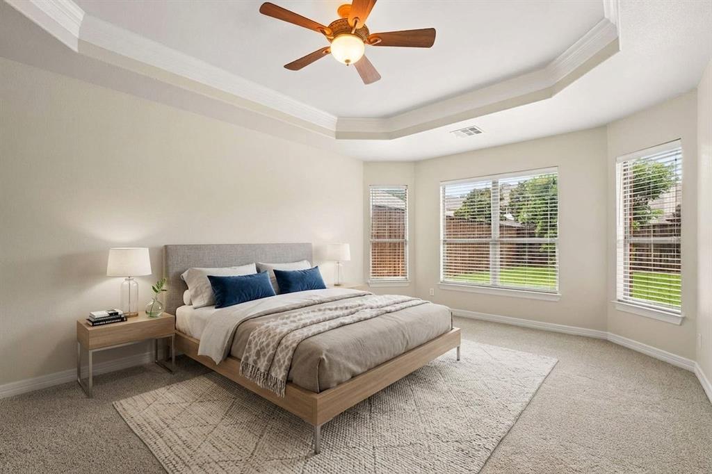Digitally Furnished primary bedroom