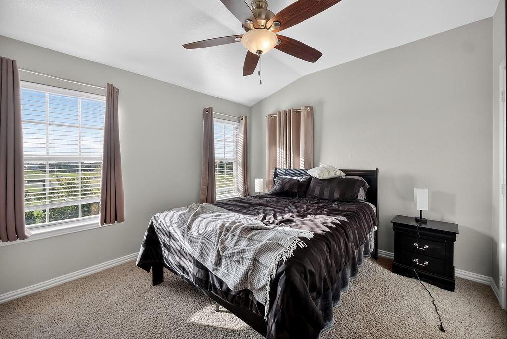 Vaulted ceiling with an attached ceiling fan