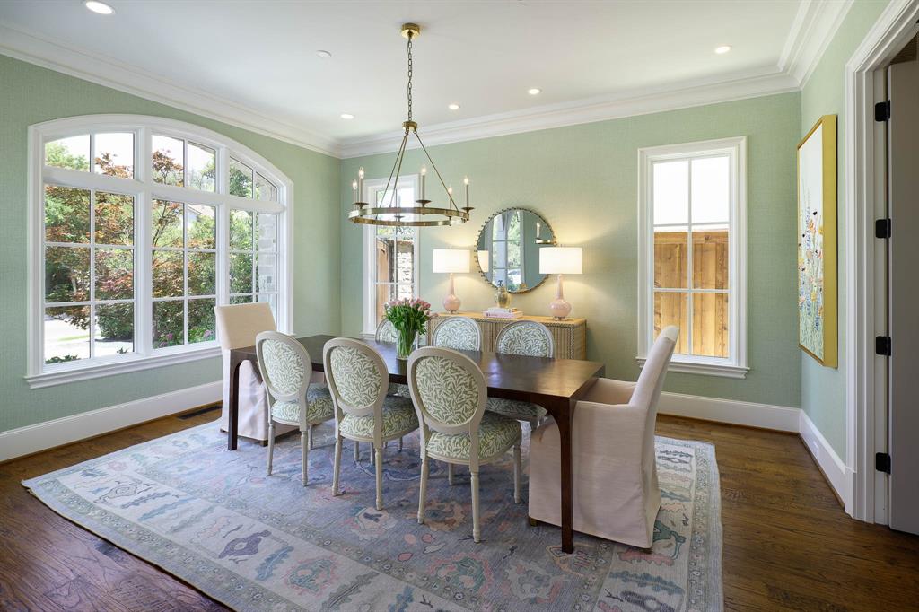 Dining room with designer wallpaper