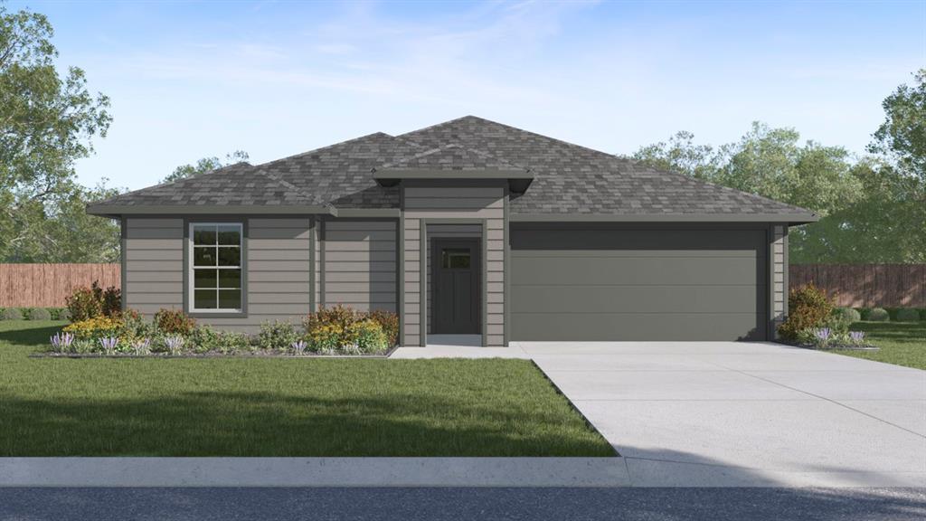 Single-story residence featuring horizontal siding, a two-car garage, and a gabled roofline