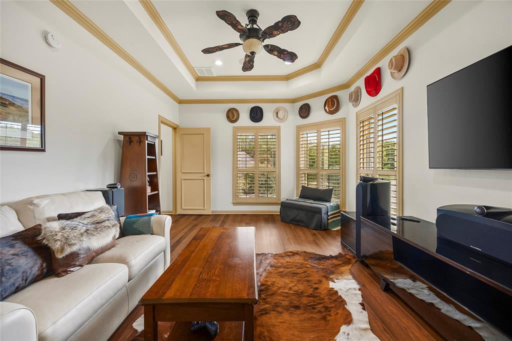Spacious and flexible living area with beautiful architectural ceiling details.