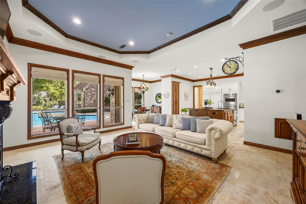 Comfortable gathering space with rich wood finishes and abundant natural light.