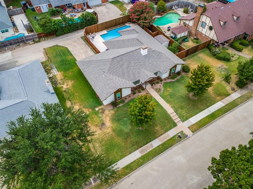 Single-story residence featuring a gray shingle roof, a front walkway, and a landscaped front yard