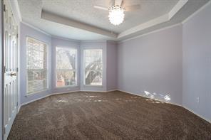 Spare room with plenty of natural light, carpet floors, ornamental molding, and a raised ceiling