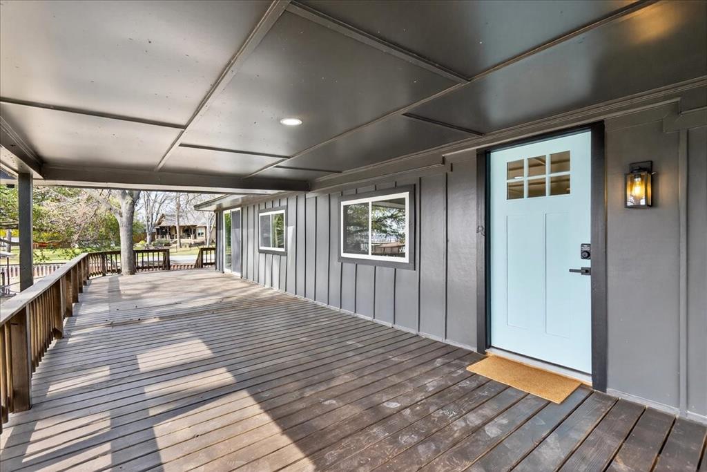 Partially covered deck, freshly stained