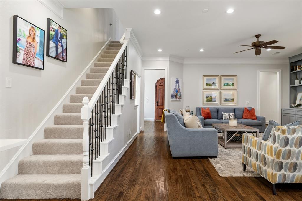 Dual staircases (one from the front entry & this one from the family room)
