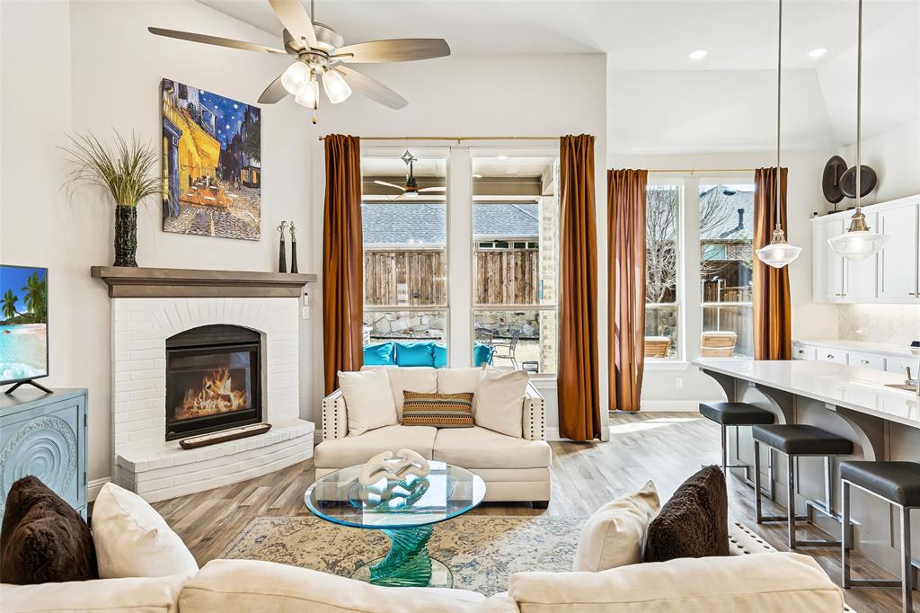 High Ceilings! Family room open concept with visibility of outdoor patio
