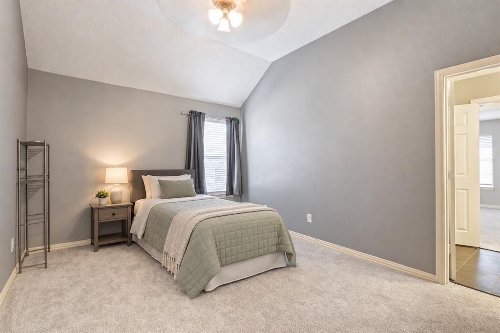 Vaulted ceiling, neutral wall tones, ( virtually Staged)