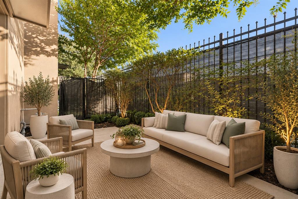 Patio off of first level virtually staged