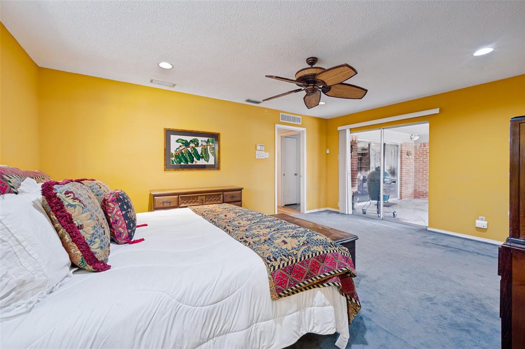 Primary bedroom with view of backyard