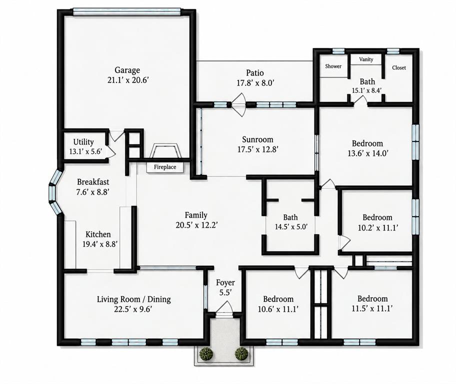 Representative photo. Measurements may not be exact. Some doors and windows may not be accurately placed. This is for basic visual of layout of the home