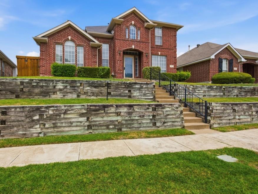 Brick exterior with gabled roof lines