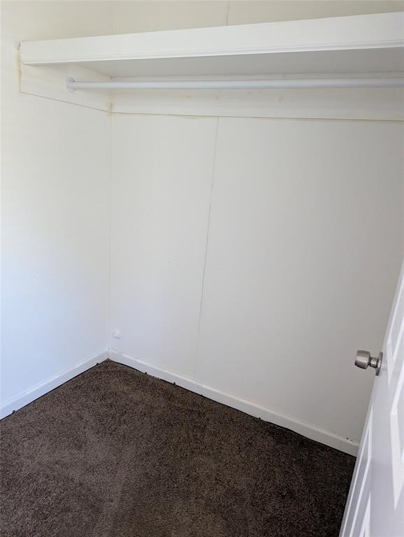 Moderately sized walk-in closet offers hanging space, plus a separate shelving closet for shoes, purses, and accessories.