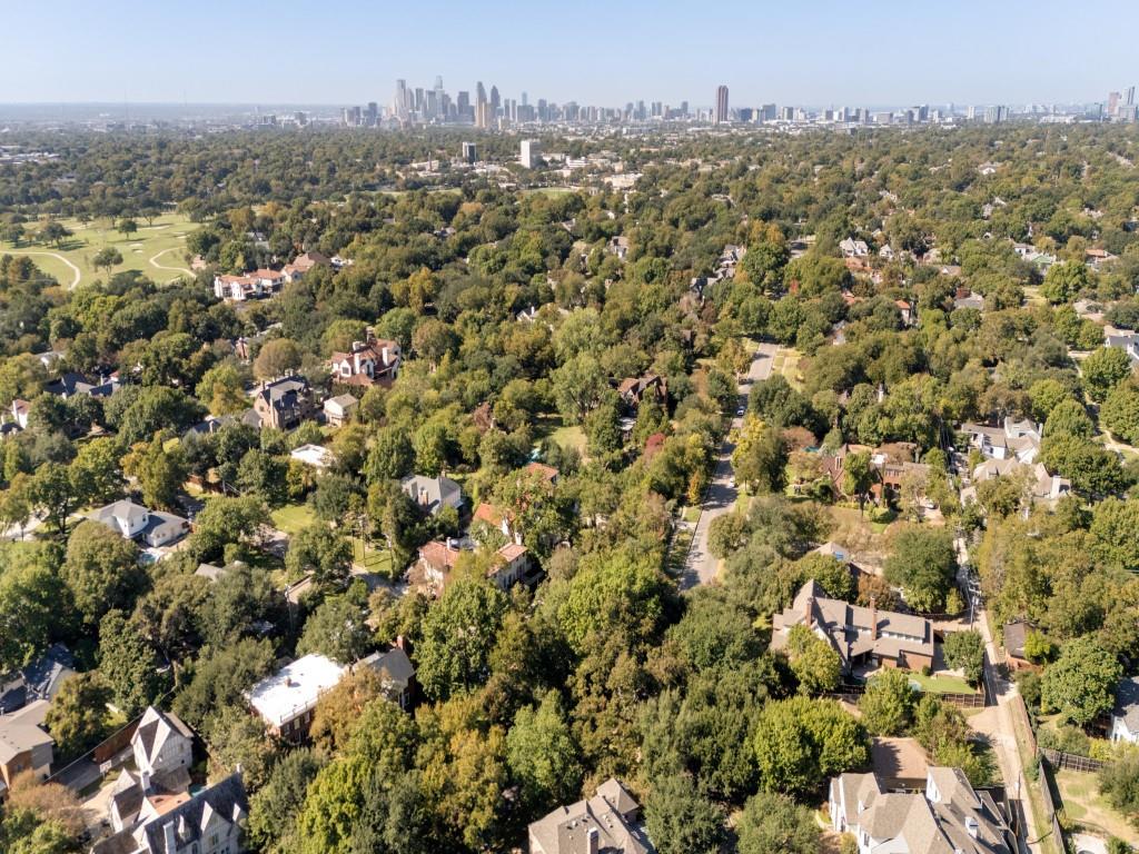 Aerial perspective featuring a heavily wooded canopy and a skyline horizon
