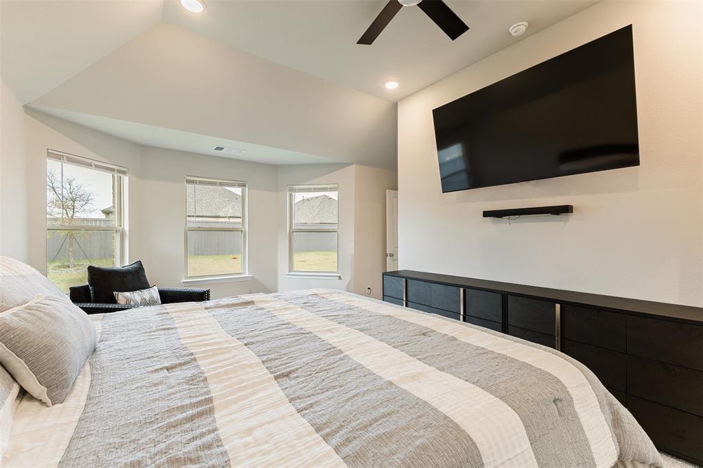Bedroom featuring ceiling fan and recessed lighting