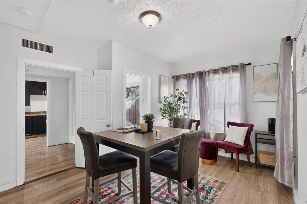 Recessed lighting and wood-finish flooring