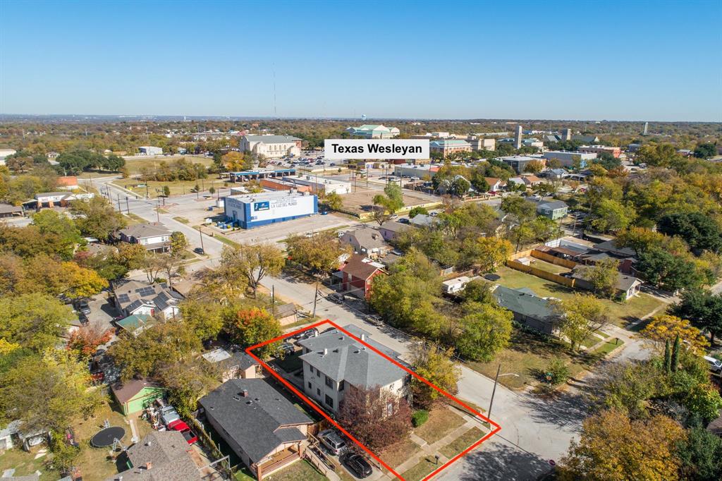 Aerial perspective showcasing the property's location within the surrounding neighborhood