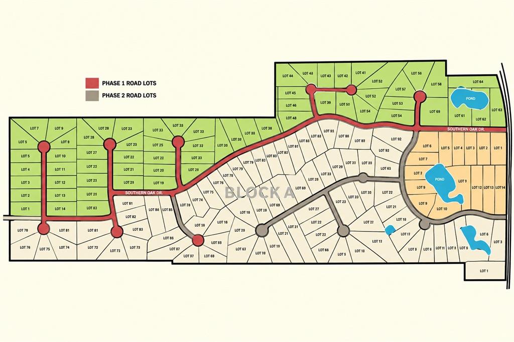 Site Plan. Illustrating the property's lot layout and road system across different development phases
