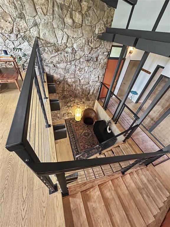 Looking down the stairwell to the reading nook below