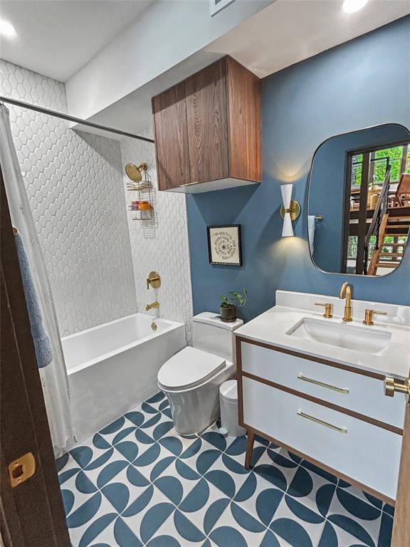 Guest bathroom with designer tile on the entry level