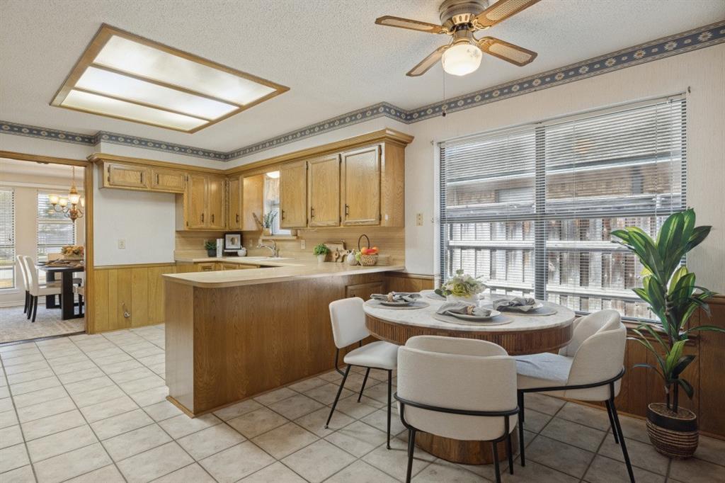 The kitchen has lots of natural light.