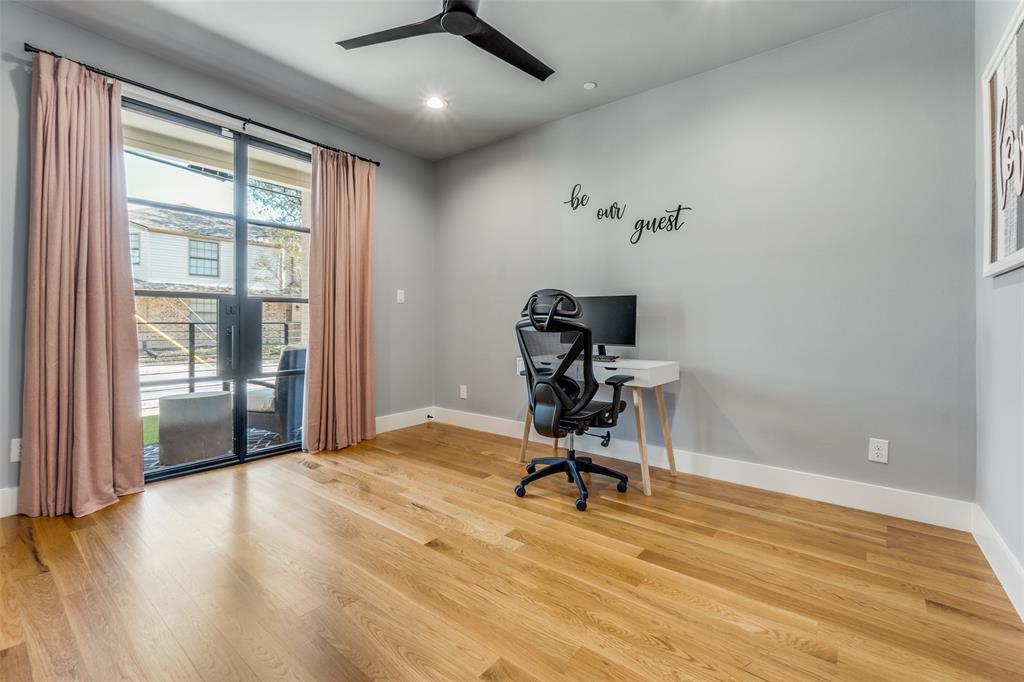 Wood-finish flooring with white trim