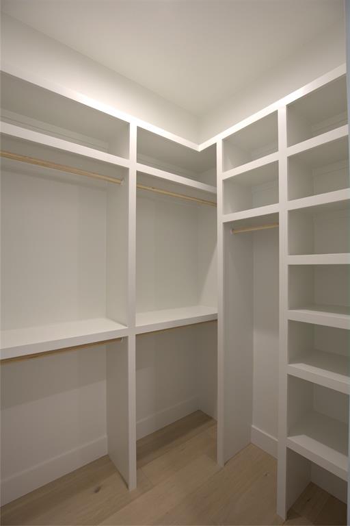 Every closet has custom shelving.