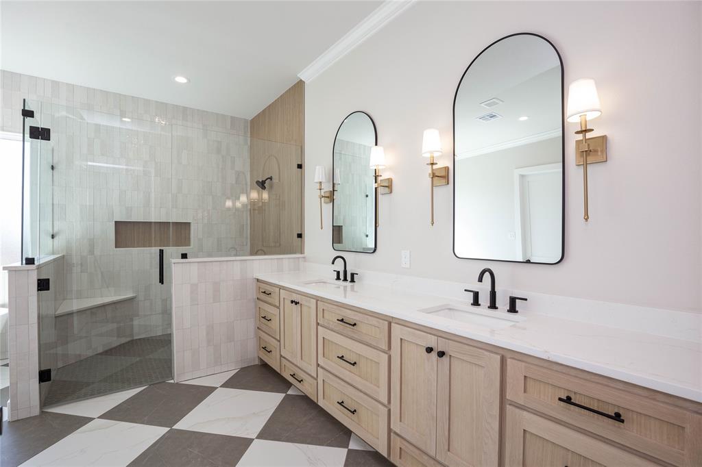 Master bathroom with dual vanities and walk-in shower!