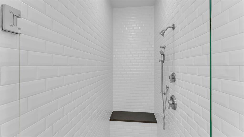 Frameless shower door and shower hardware set.