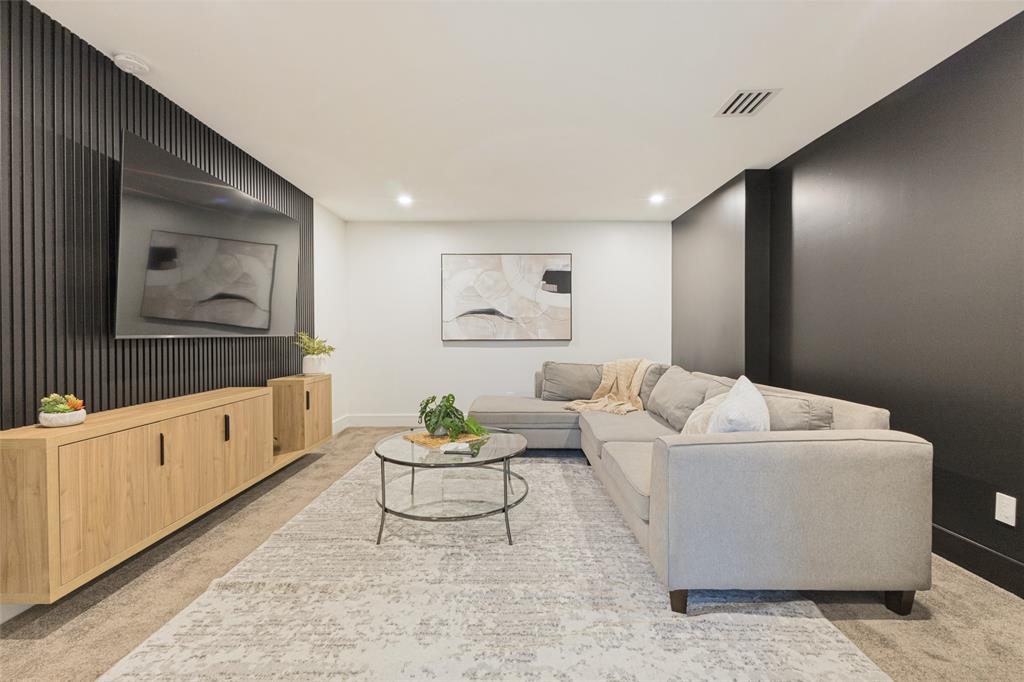Media room with carpet
