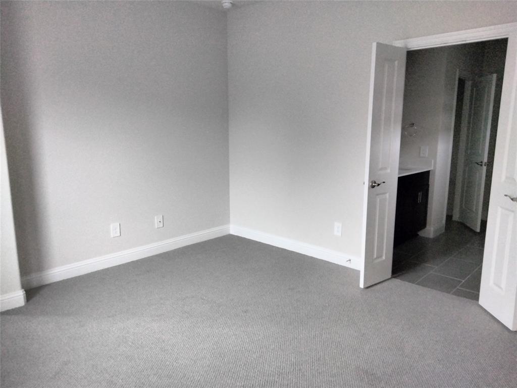 Gray carpeting, light gray wall paint, white trim, and white paneled doors