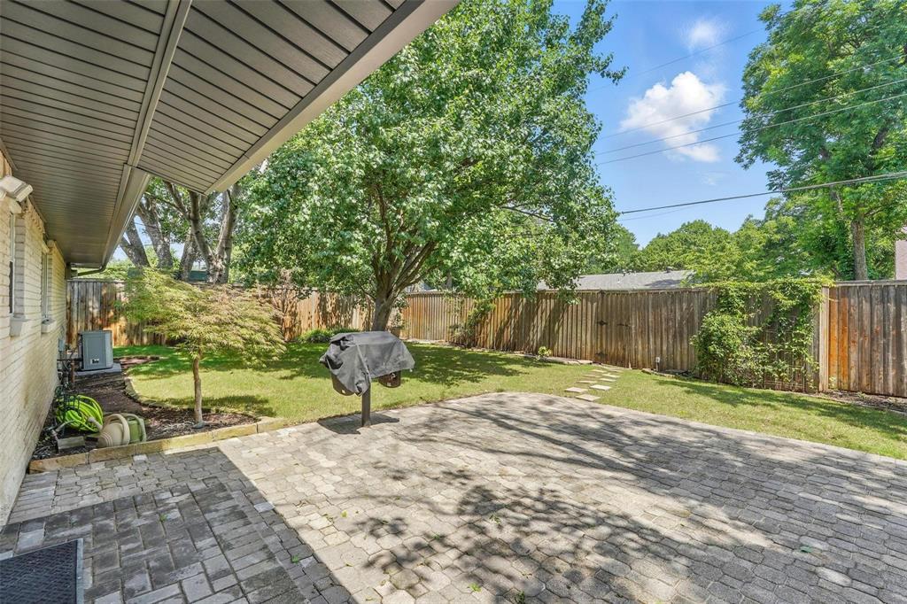 Large fenced yard with sprinkler system