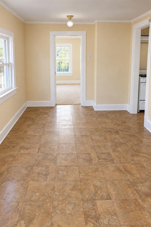 Interior room transition in rear duplex living space.