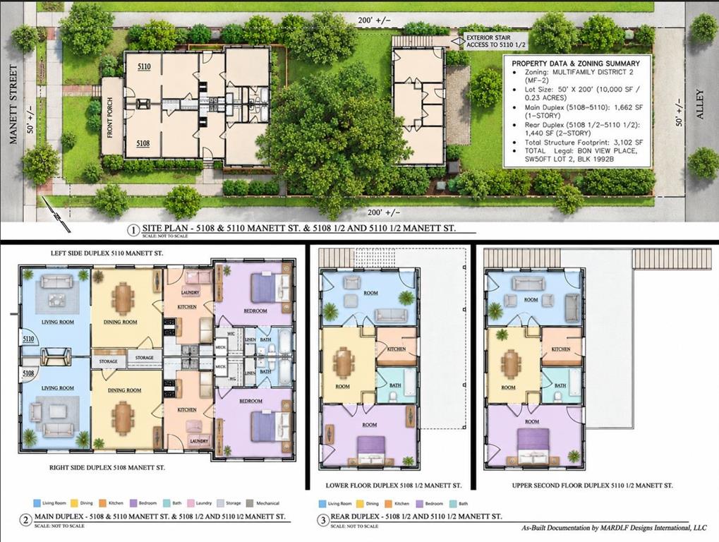 Architectural site plan and floor layout showing MF-2(A) configuration.