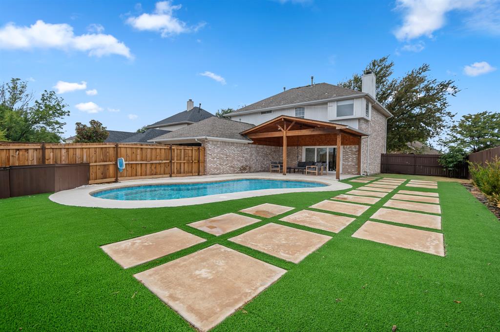 Photo edited to add water to pool. Not currently filled.